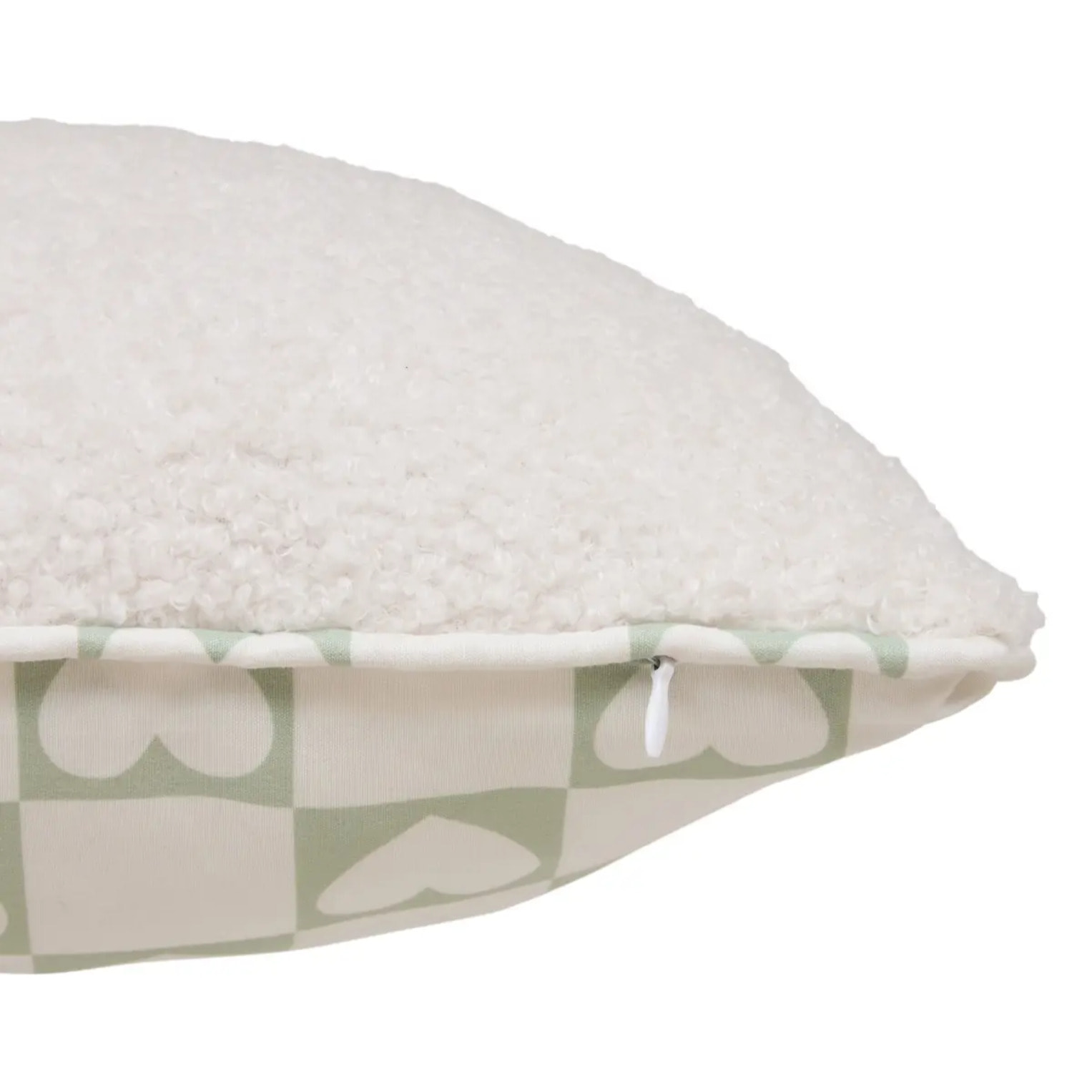 Coussin reversible bouclette/motif coeurs Jaiko 40x40cm blanc et vert