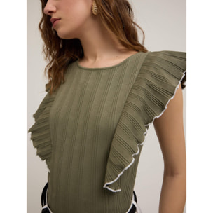 Motivi - Jersey acanalado con volantes - Verde militare