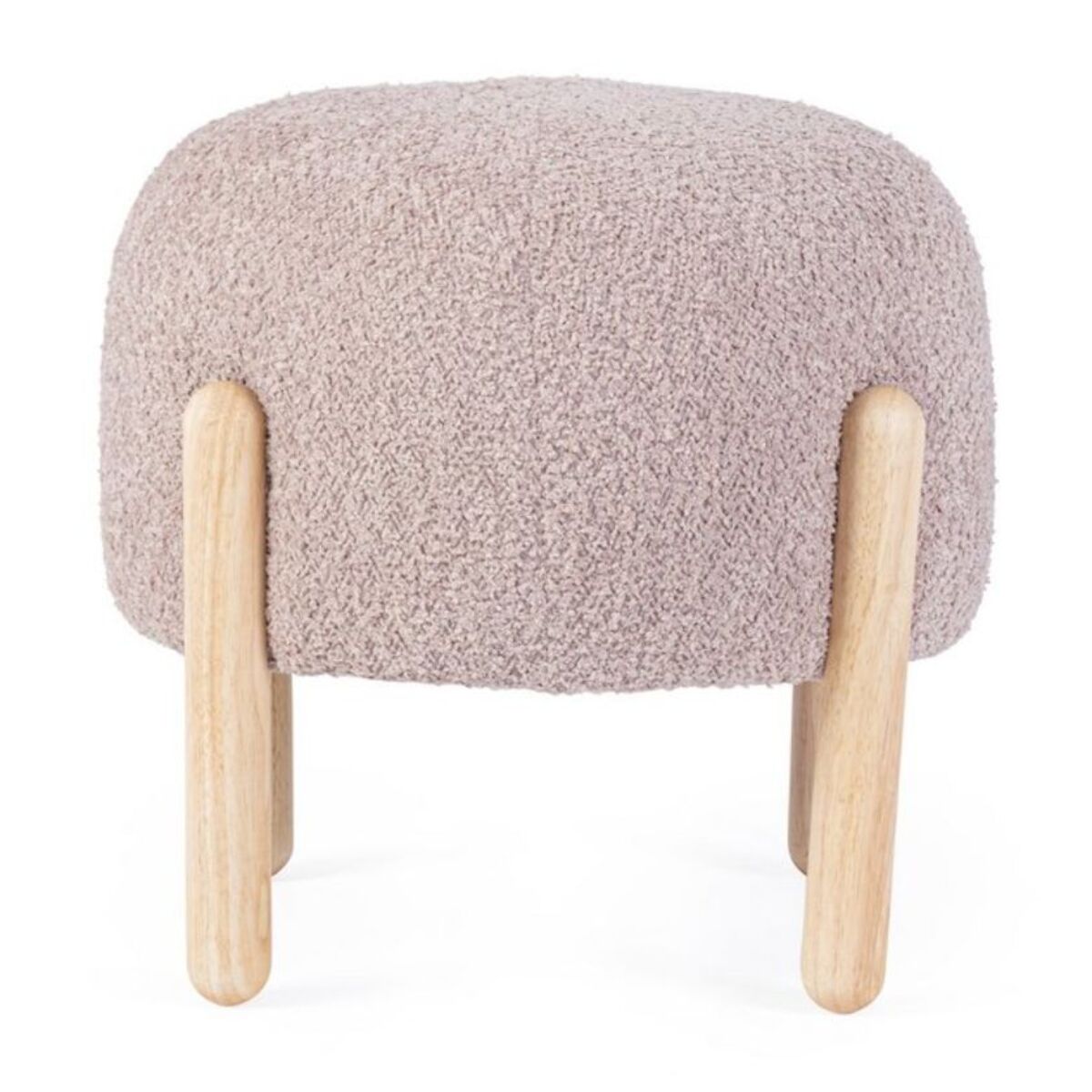 Pouf DAYLA in tessuto rosa antico effetto bouclé e gambe in legno rubber wood