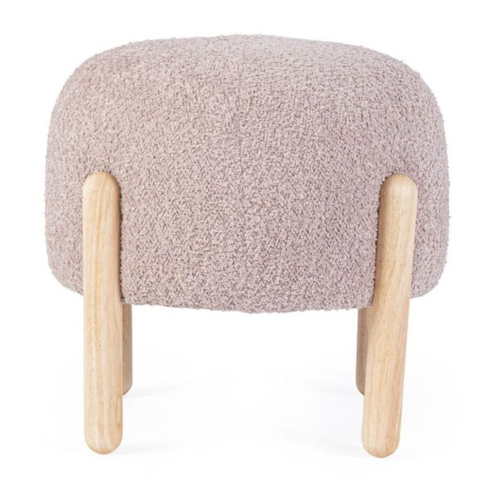 Pouf DAYLA in tessuto rosa antico effetto bouclé e gambe in legno rubber wood