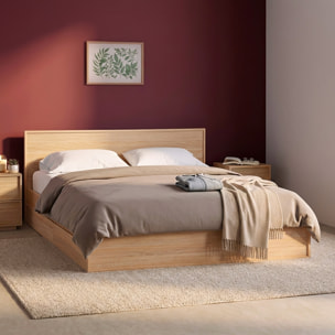 Lit avec sommier à lattes et tête de lit 160 x 200cm + 4 tiroirs décor bois KUBA