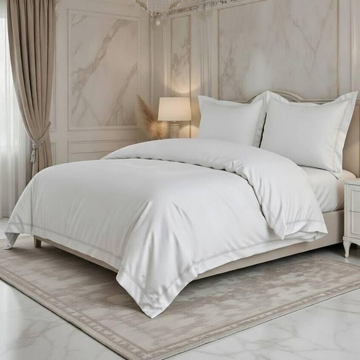 Parure housse de couette 100% coton brodé- Brojad uni blanc