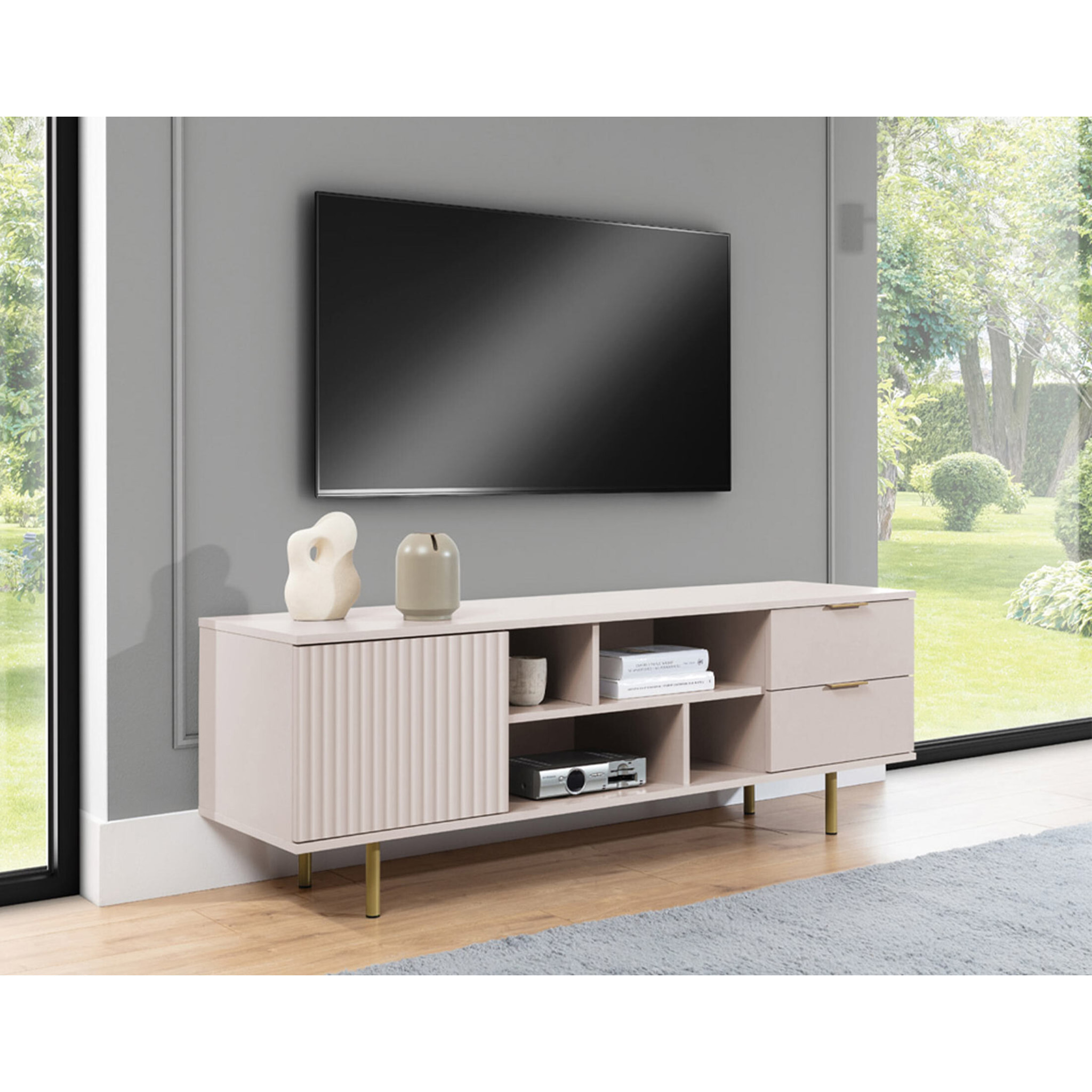 Monica - meuble TV - beige - 4 niches et 2 portes - 150 cm - Beige