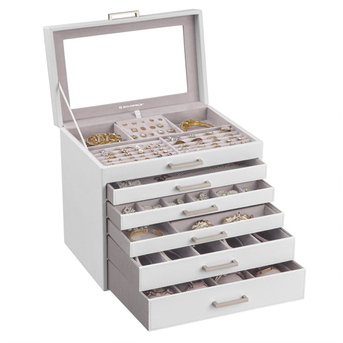 Cofanetto portagioie Oskar in ecopelle bianca con 6 cassetti