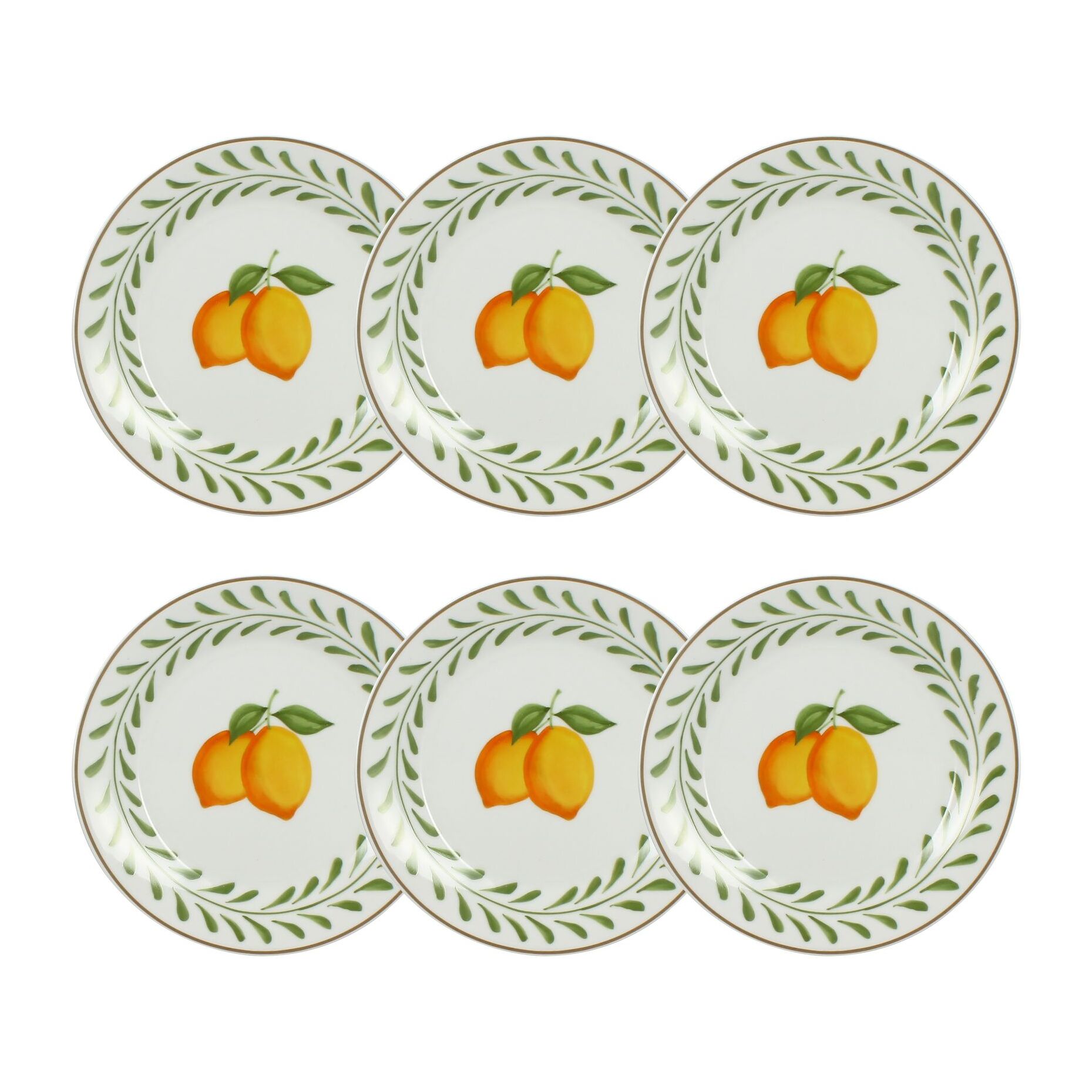 Lot de 6 assiettes à dessert 20cm en porcelaine à imprimé citron LEMON