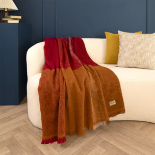 Plaid laine & autres fibres 200 g/m² motif jacquard bordeaux orange Mohaira ambre flamboyant