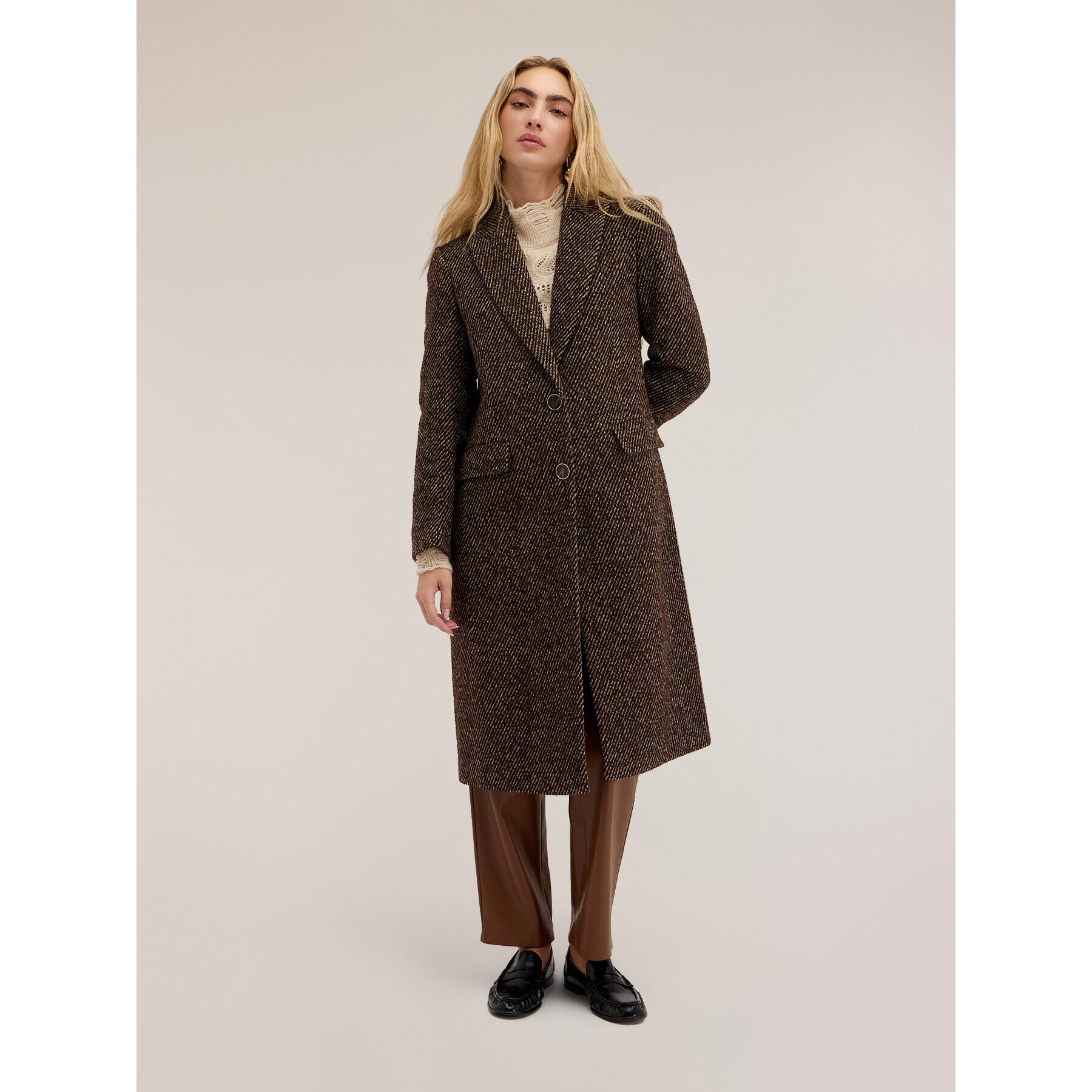 Motivi - Cappotto monopetto tinto filo - Marrone