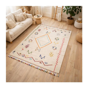 Tapis Visa crème et multicolore motif traditionnel berbère