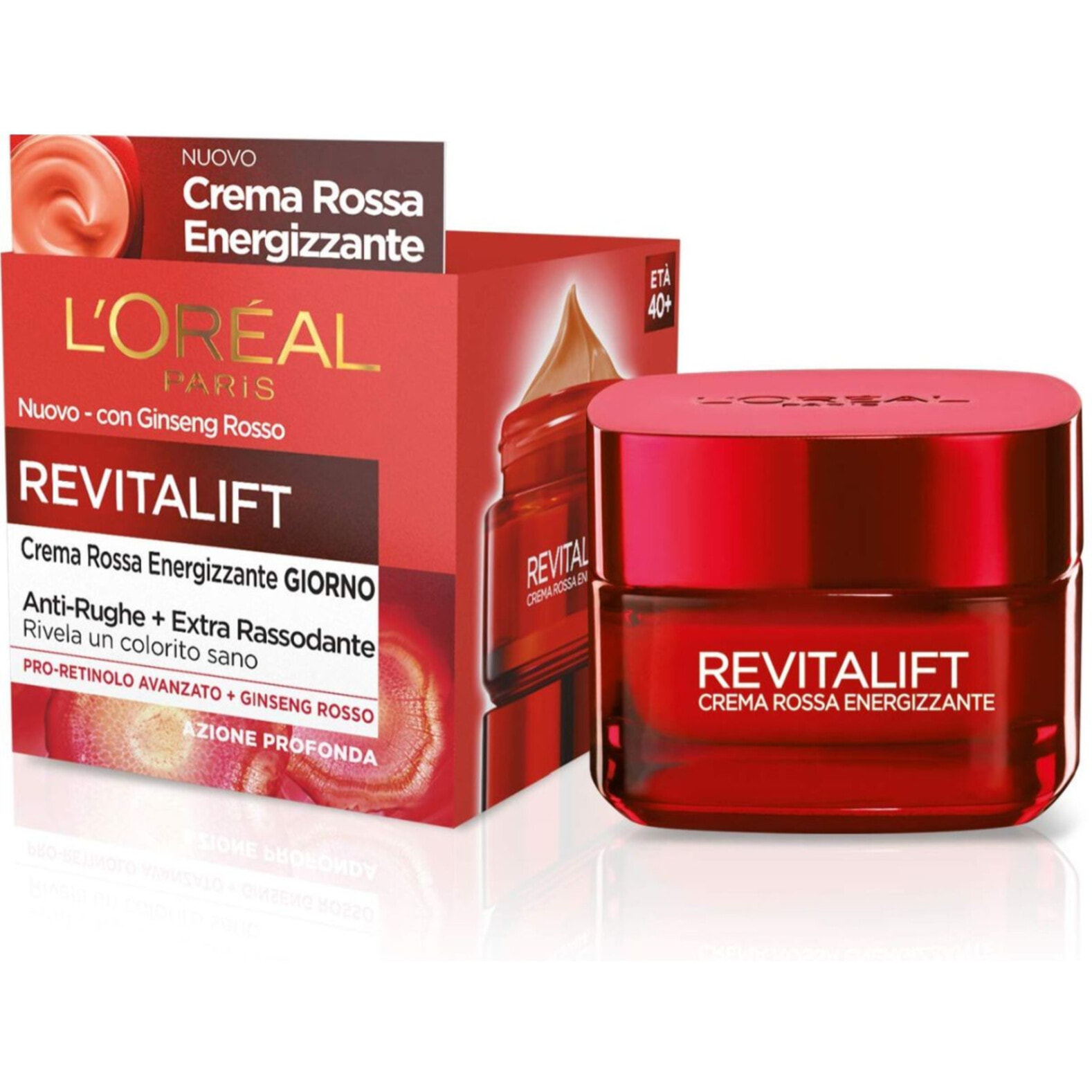 Crema Rossa Energizzante Giorno Anti-Rughe Extra Rassodante Revitalift Azione Profonda con Pro-Retinolo e Ginseng Rosso