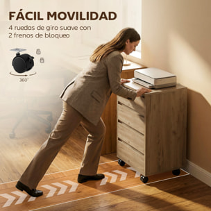 Cajonera de Oficina con 4 Cajones Cajonera de Escritorio con Ruedas Archivador Móvil para Estudio 46x40x65 cm Marrón