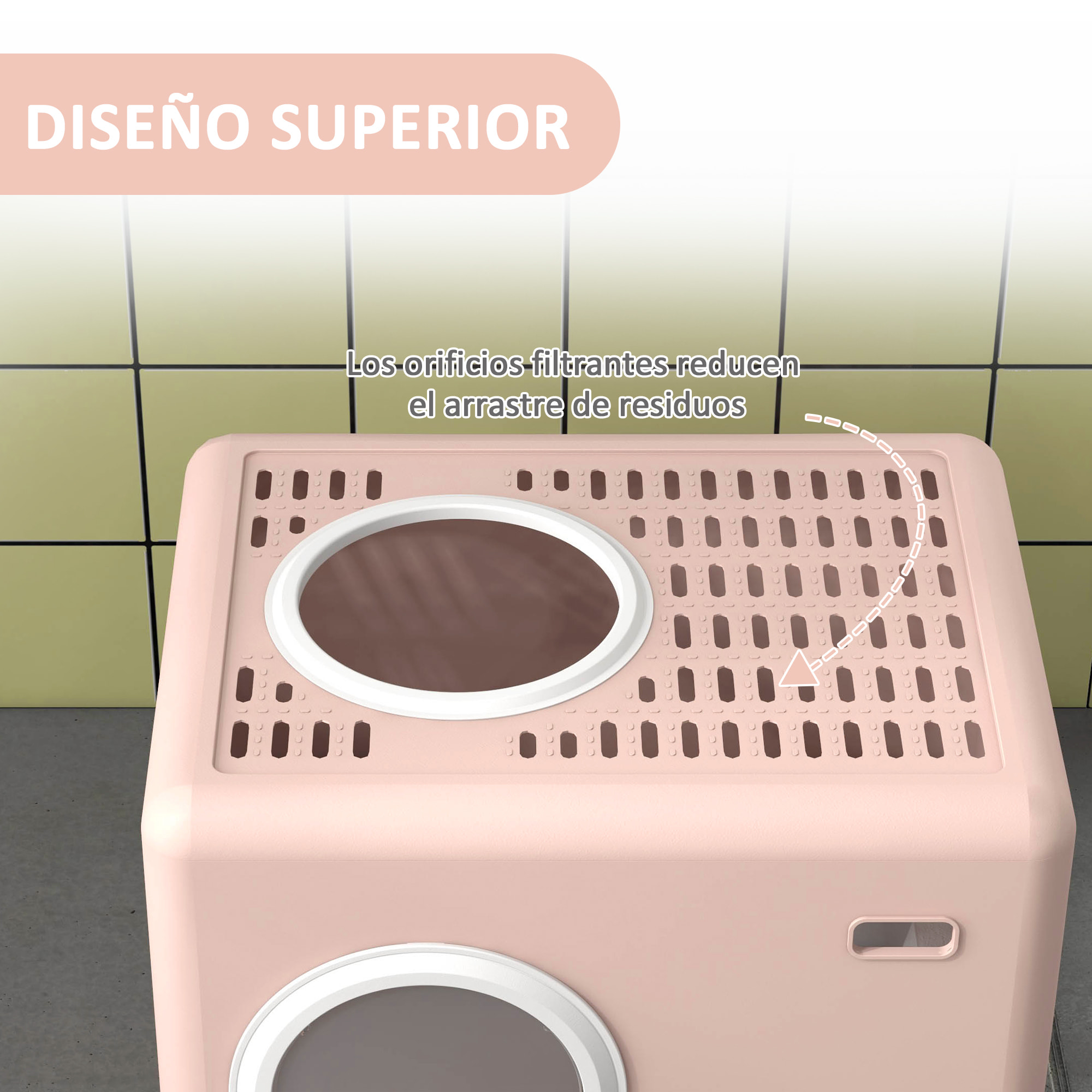 Arenero para Gatos Inodoro para Mascotas con Pala Bandeja Extraíble 2 Puertas Entrada Principal y Salida Superior 52x41x38,5 cm Rosa