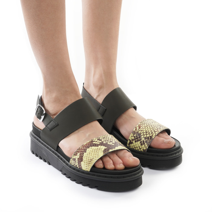SANDALO FLATFORM DOPPIA FASCIA CHOCOLA' NERO E GIALLO