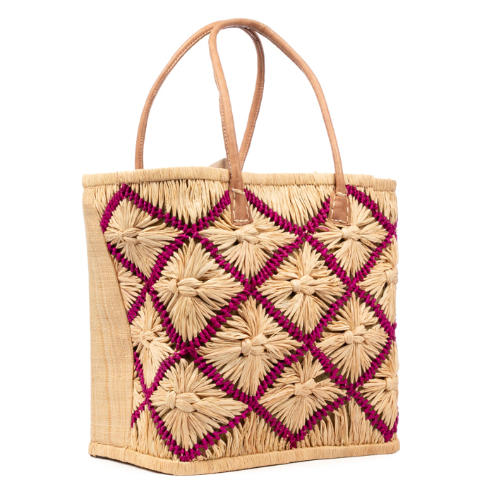Vigonovo bolso shopper mujer. Fabricado en rafia y paja, con asas de cuero.