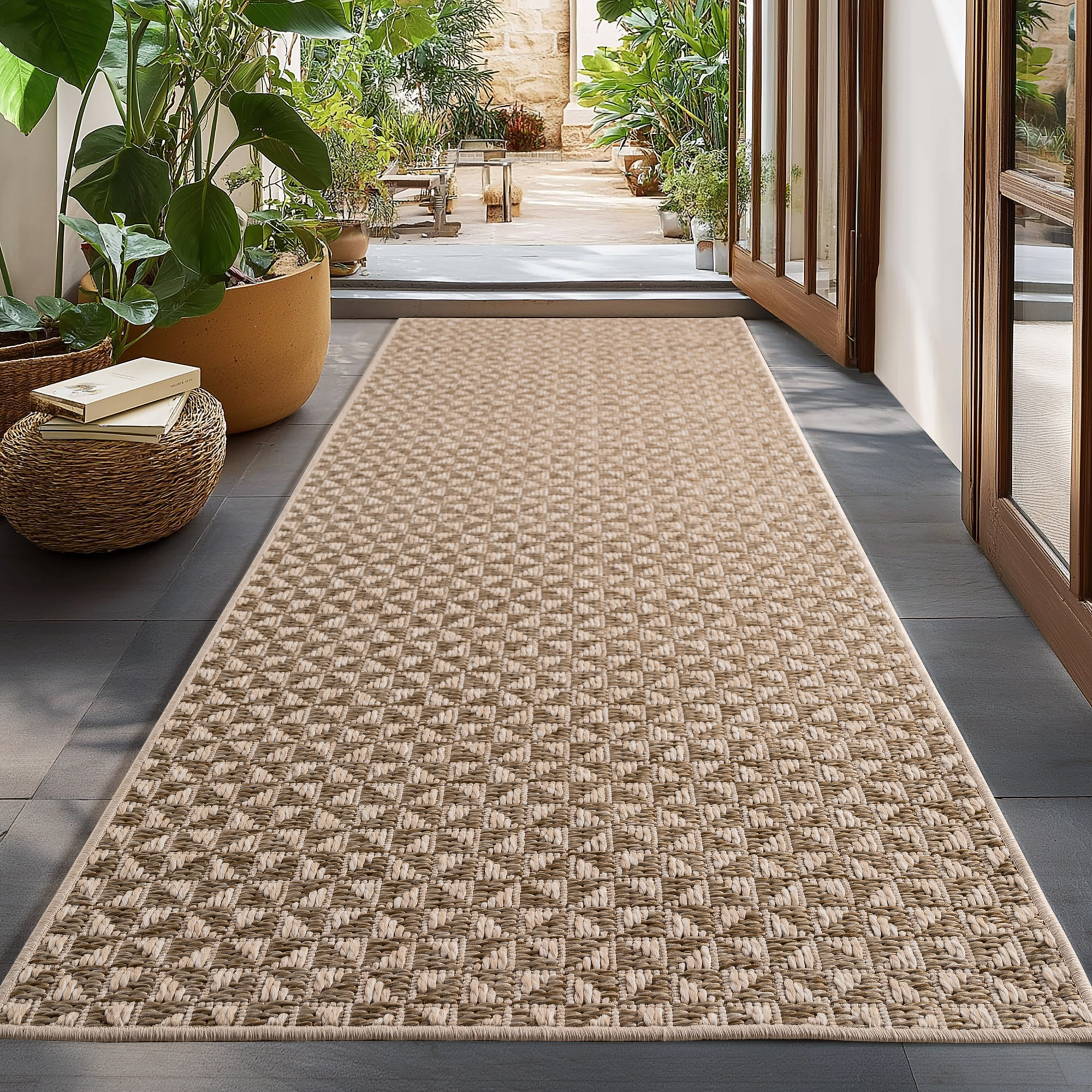 NEREA - Tapis intérieur/extérieur beige, design moderne