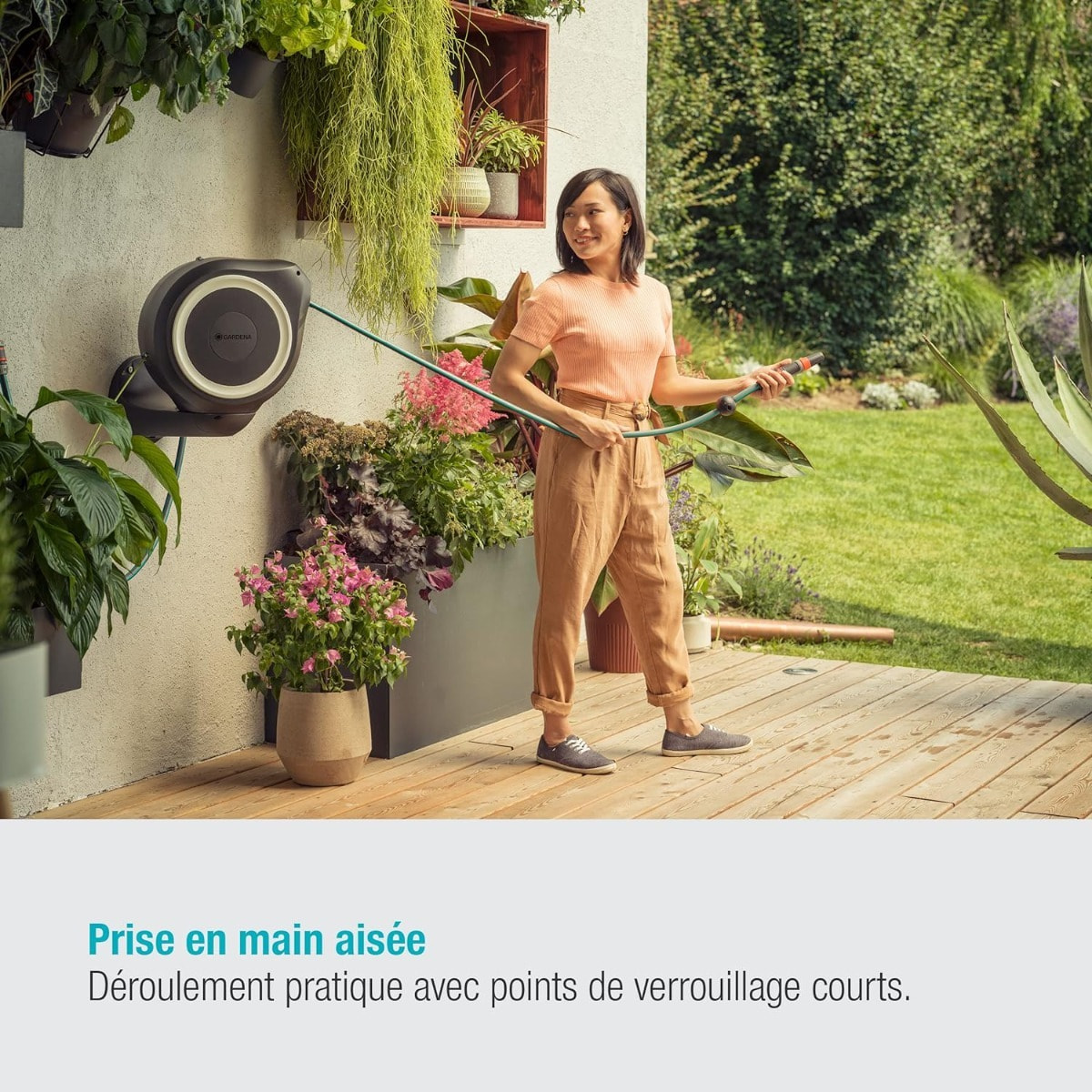 Dévidoir automatique mural RollUp S - 15 m - GARDENA - Blanc - 18602-20