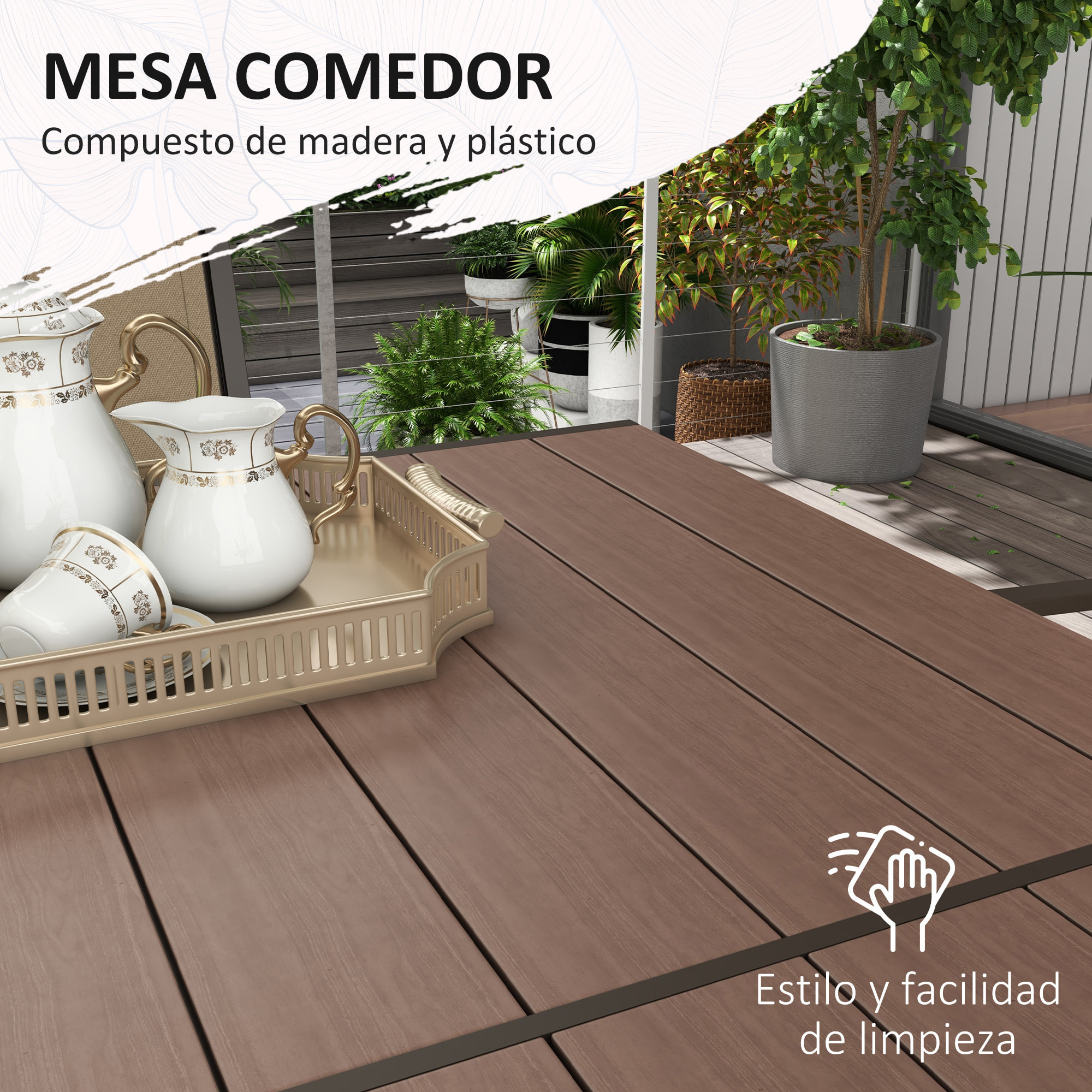 Outsunny Conjunto de Comedor de Exterior de 7 Piezas Conjunto de Mesa y 6 Sillas de Jardín con Sillas Apilables y Marco de Acero para Terraza Patio Caqui