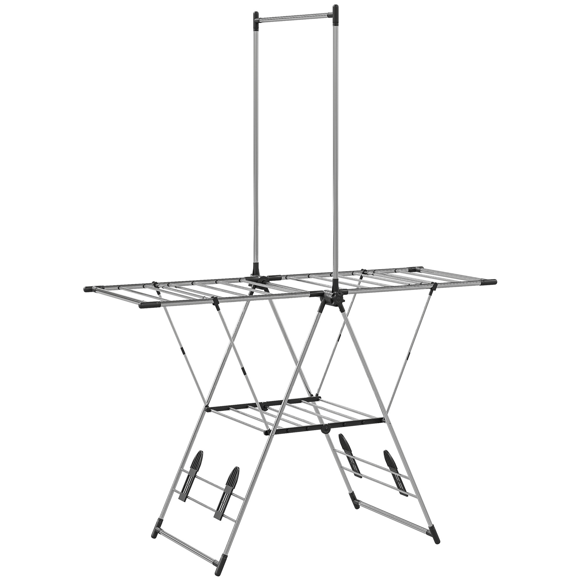 Étendoir pliable - séchoir à linge - ailes réglables, barre suspension - acier inox
