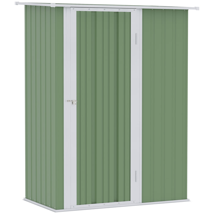 Cobertizo de Acero 1,07㎡ 142x84x189 cm Tipo Caseta de Jardín Galvanizado Almacén para Herramientas con Techo Inclinado y Una Puerta para Terraza Exterior Verde Claro