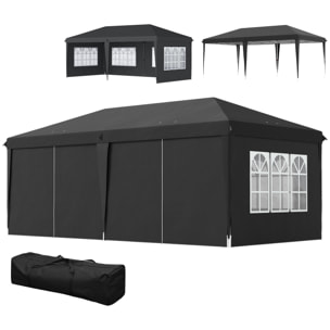 Tonnelle pop up pliante - barnum pliable - 4 cotés démontables - 4 fenêtres - acier oxford haute densité noir