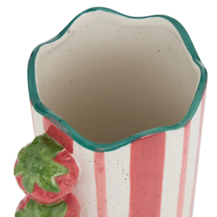 Vase Fruity Rayé Rouge et Blanc Fraise 15x11x23,5 cm