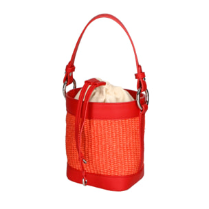 Borsa a secchiello da donna - Modello False - Misto pelle e tessuto - 16.0 x 13.0 x 10.0 cm