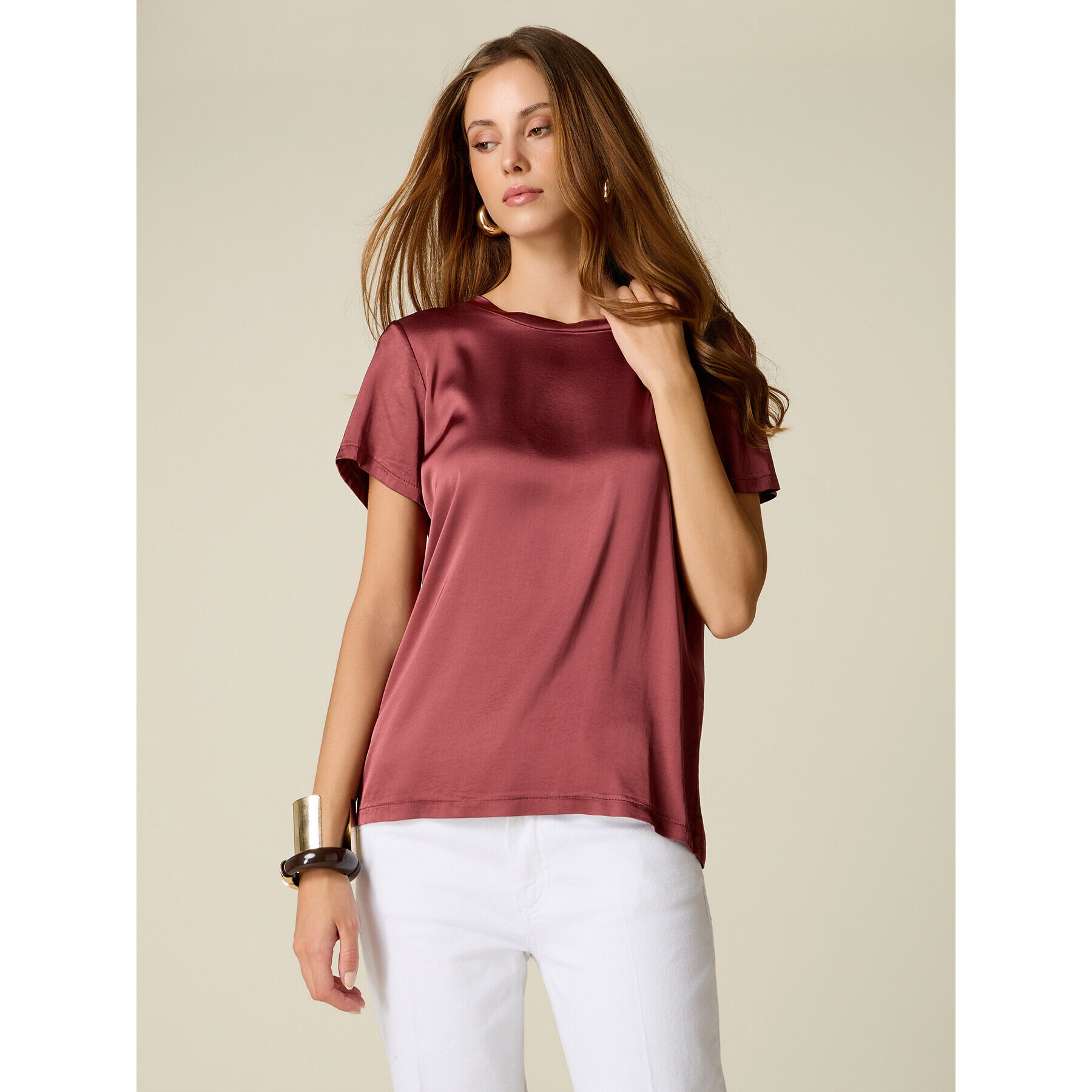 Oltre - Blusa in raso misto viscosa - Bordeaux