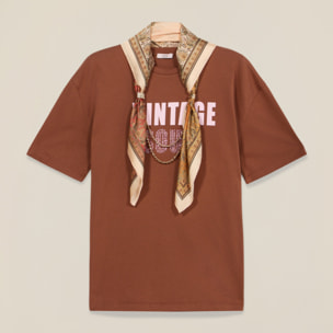 Oltre - T-shirt con foulard - Marrone