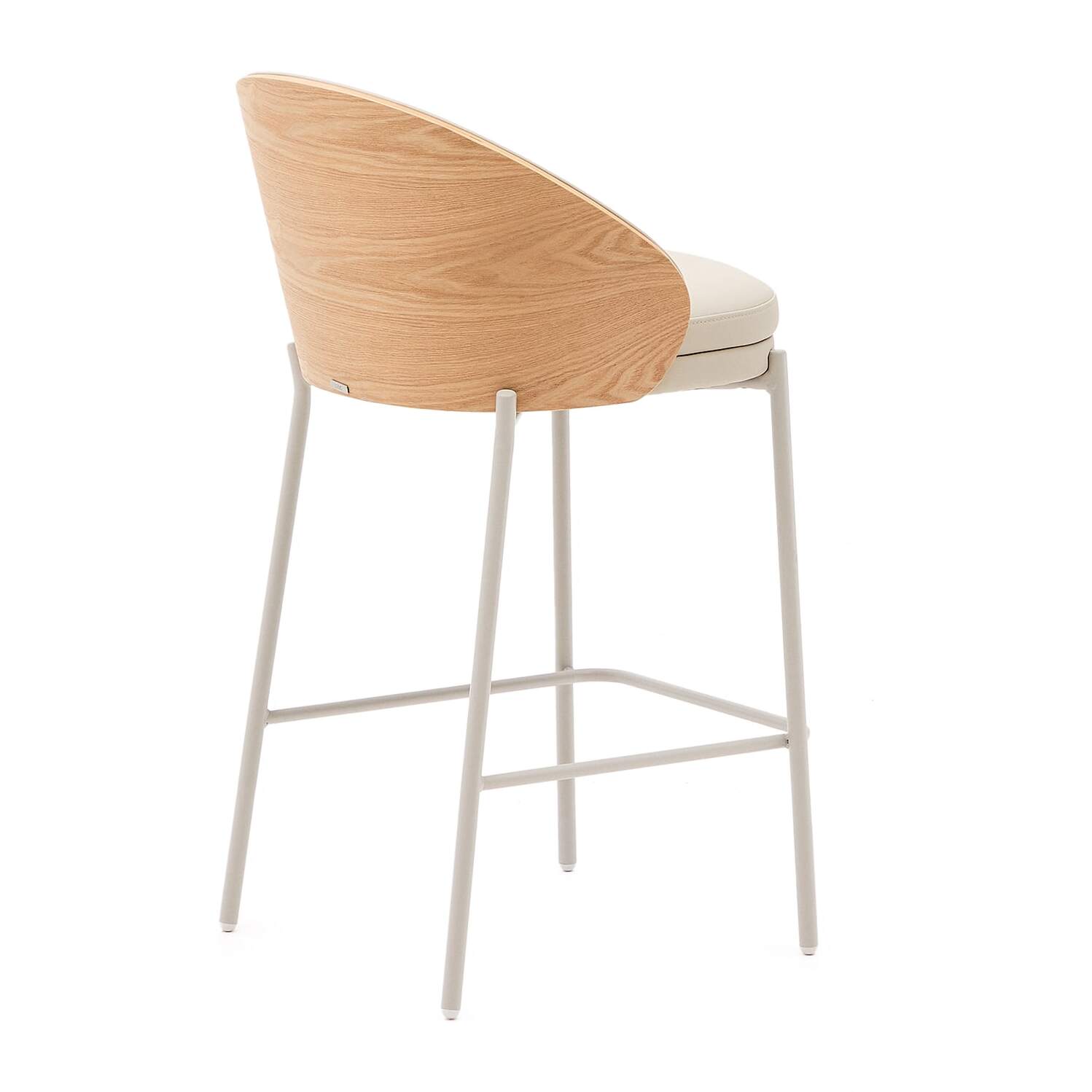 Kave Home - Sgabello Eamy di pelle sintetica beige, impiallacciatura in frassino finitura naturale 65