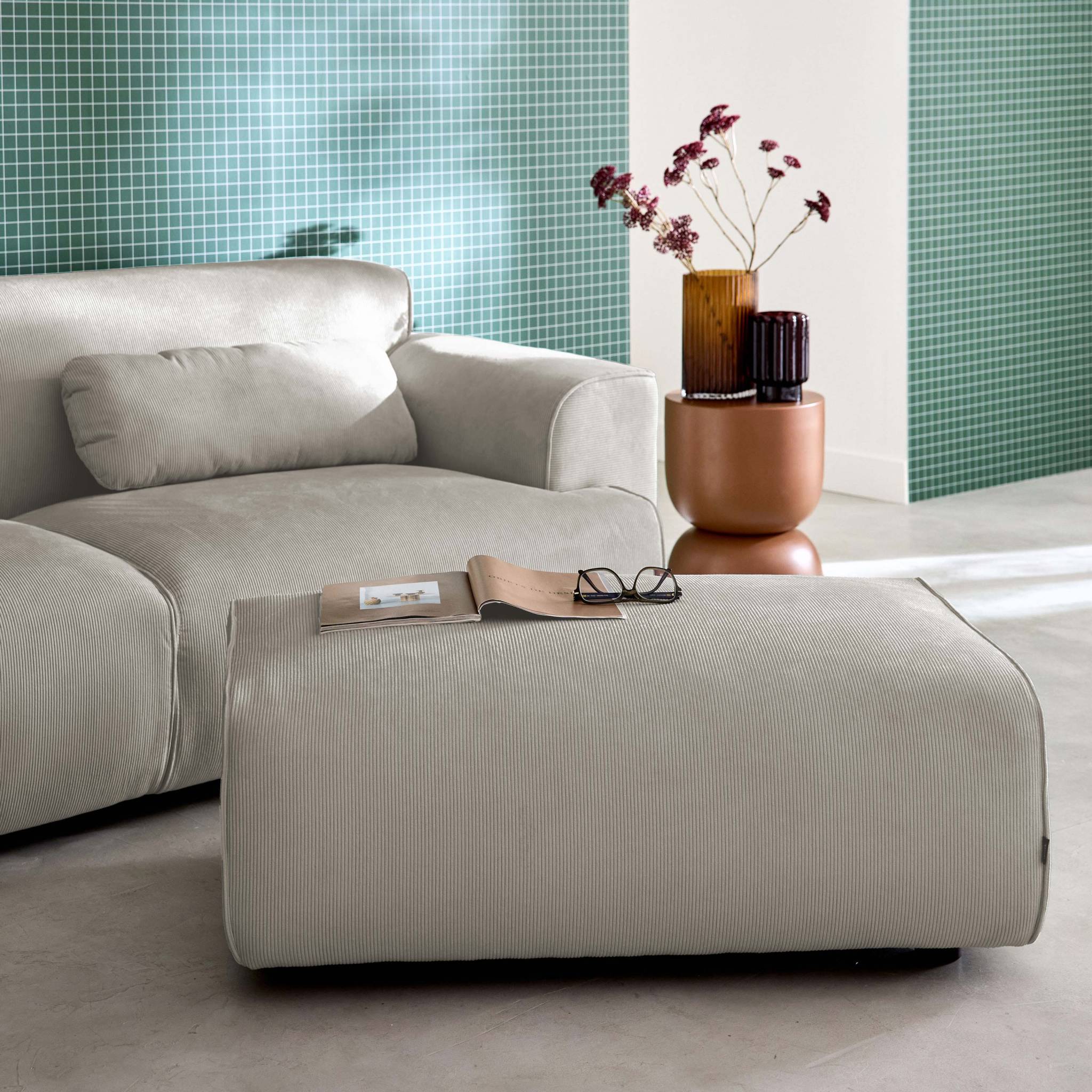 Pouf, repose-pieds pour canapé 3 places Wallas velours côtelé WALLAS