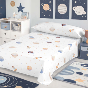Cool Kids - Juego de Sábanas Estampadas - Infantil - Incluye 1 Funda de Almohada + 1 Sábana Bajera - 100% Algodón - Astro