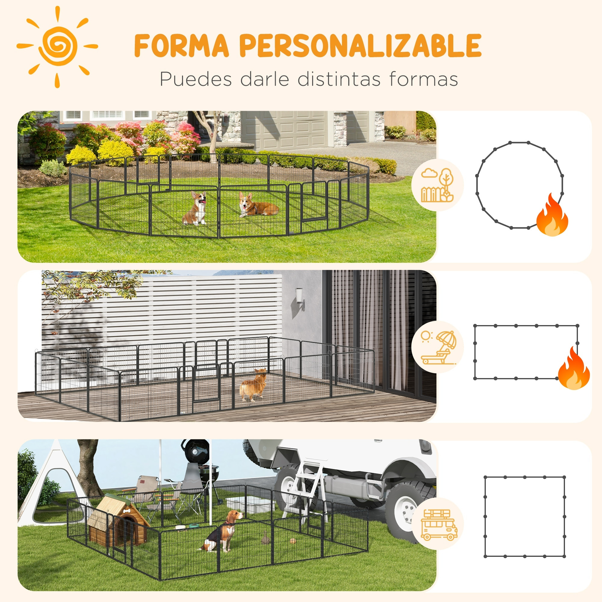 PawHut Parque para Perros Vallas para Mascotas de 16 Paneles 80x60 cm con 2 Puertas con Pestillo Corralito para Perros Pequeños de Acero para Interior y Exterior Gris