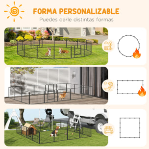 PawHut Parque para Perros Vallas para Mascotas de 16 Paneles 80x60 cm con 2 Puertas con Pestillo Corralito para Perros Pequeños de Acero para Interior y Exterior Gris