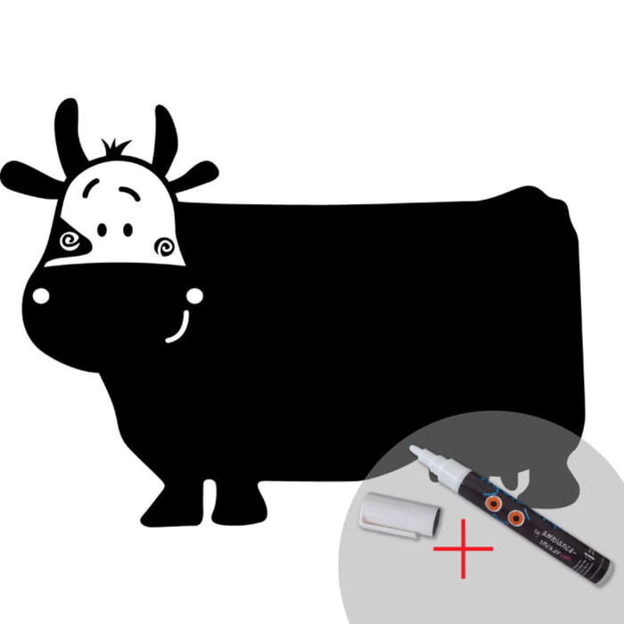 Sticker ardoise tableau noir - stickers muraux adhésif effaçable - UNE VACHE SOURIANTE + CRAIE LIQUIDE BLANCHE