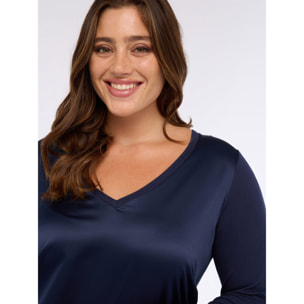 Fiorella Rubino - Camiseta bimatérica con escote en V y mangas largas - Azul