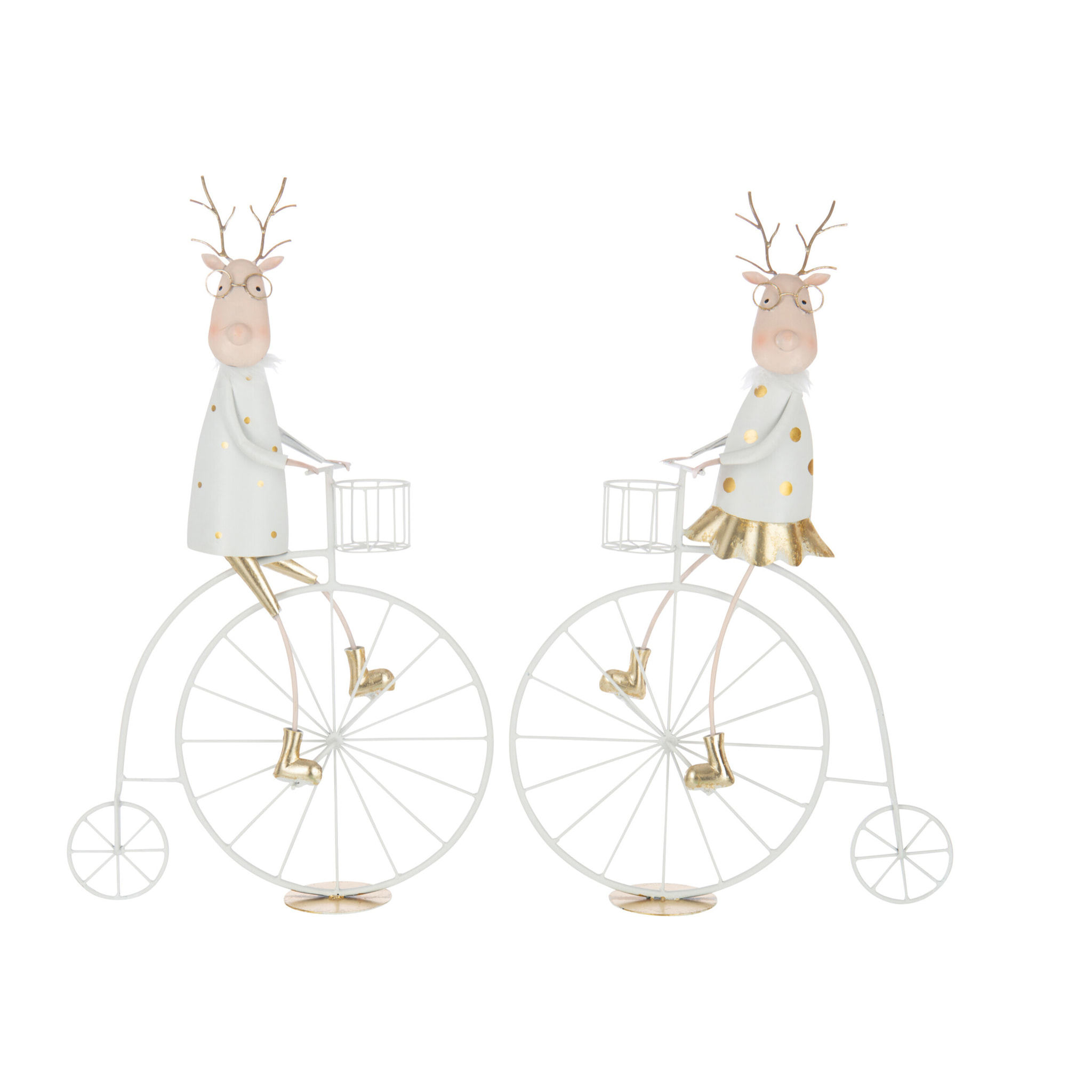 J-Line décoration Renne Vélo - fer - or/blanc - 2 pcs