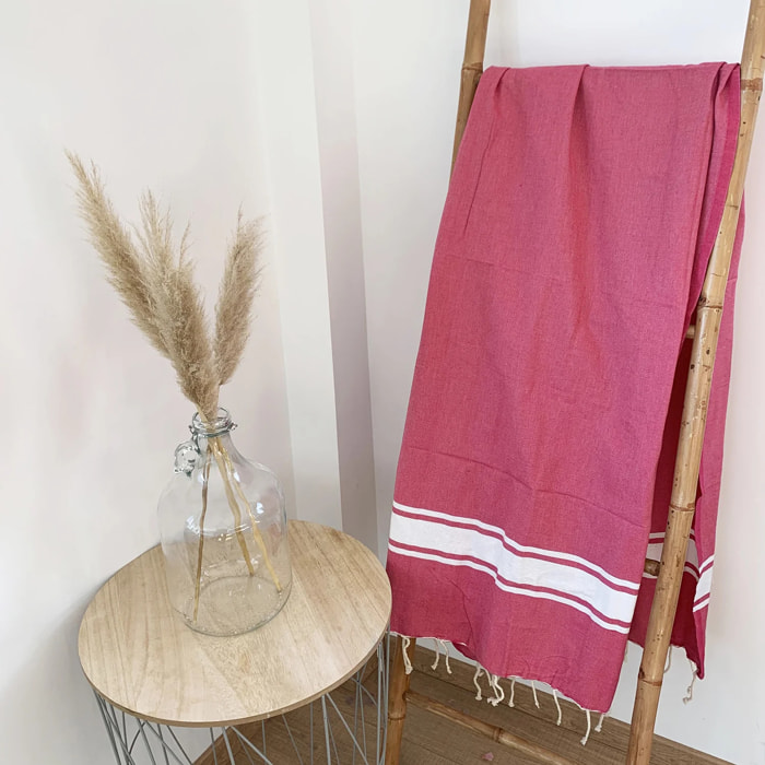 Fouta plate traditionnelle Rose 100x200 190g/m² - Kozo Fuchsia
