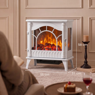 Chimenea Eléctrica 1000W/2000W Chimenea Decorativa de Pie con Temperatura Ajustable Bajo Consumo Protección contra Sobrecalentamiento Efecto de Llama 3D para Sala 15-30 m² Blanco