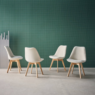 Lot de 4 chaises scandinaves revêtement velours côtelé blanc cassé. pieds bois de hêtre - Nils