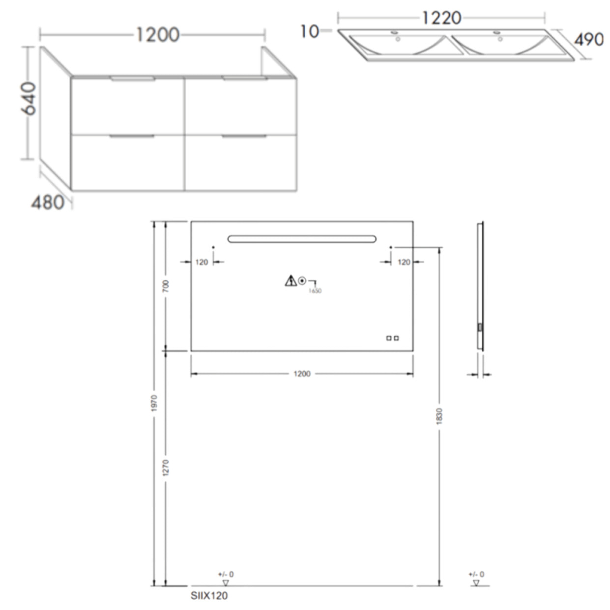 Meuble double vasque 120 cm BURGBAD Olena chêne clair + miroir