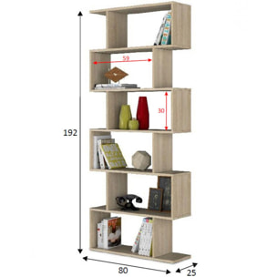 Libreria Joliet, Mobile portalibri alta bifacciale, Scaffale divisorio con 5 ripiani, Scaffale da ufficio moderno, cm 80x24h192, Rovere