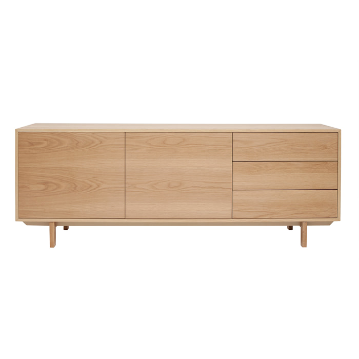 Buffet scandinave en bois clair 2 portes 3 tiroirs L195cm SID