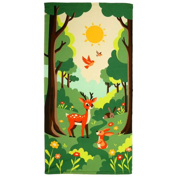 Serviette de plage microfibre enfant - Foret - 70x140cm - 220g/m²