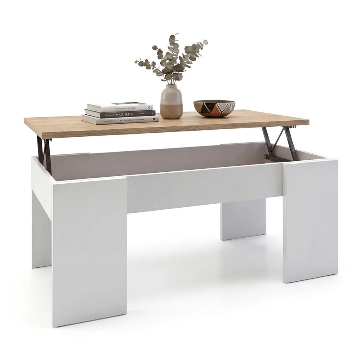 Mesa de centro elevable Vita Blanco Artik (Blanco Mate) - Roble Canadian