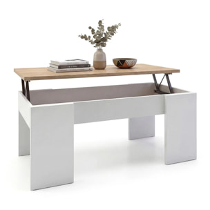 Mesa de centro elevable Vita Blanco Artik (Blanco Mate) - Roble Canadian