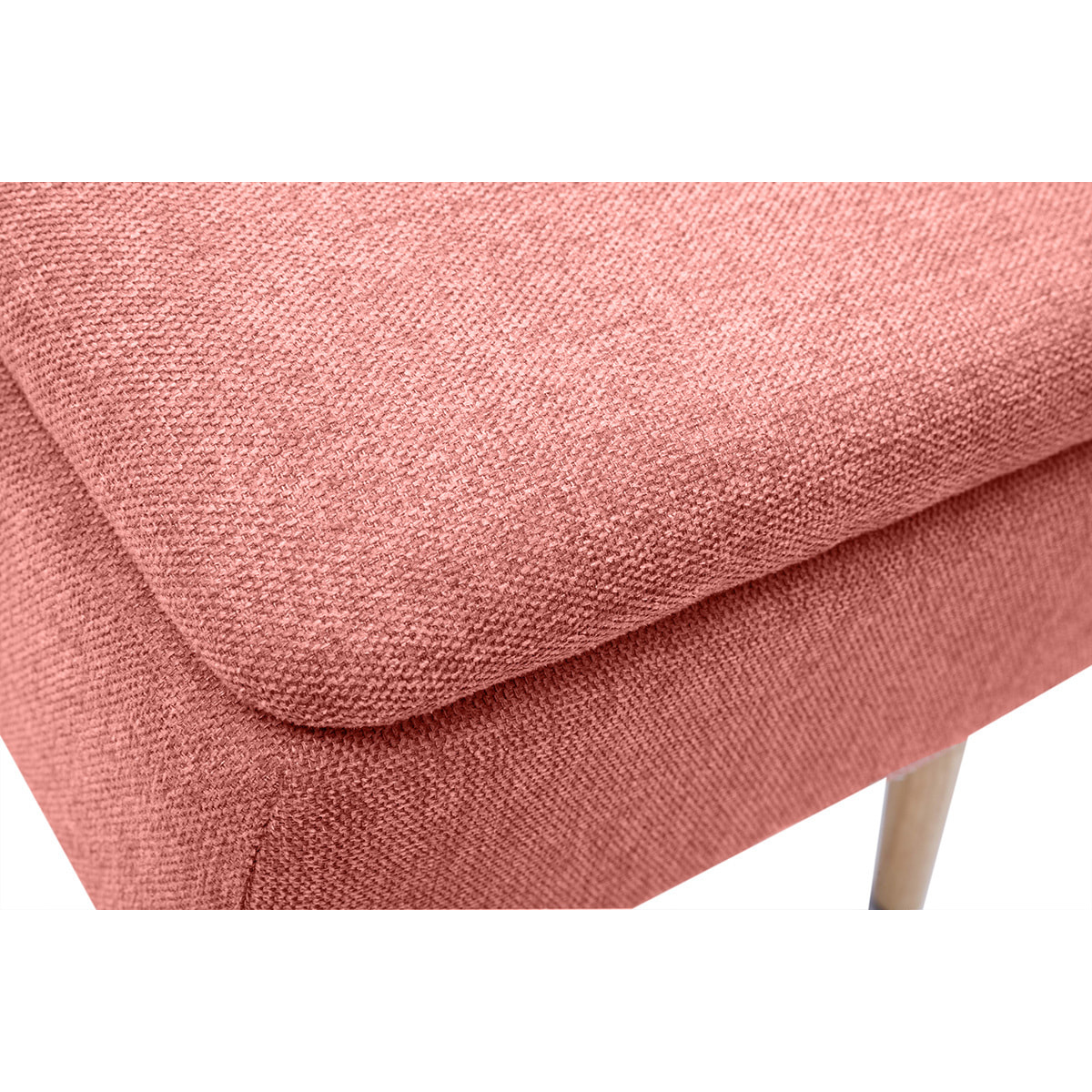 Banc coffre en tissu effet velours texturé terracotta et bois clair massif L120 cm LARS