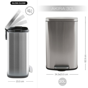 Poubelle à pédale de cuisine Inox AKIRA 30L Brossé Spirella