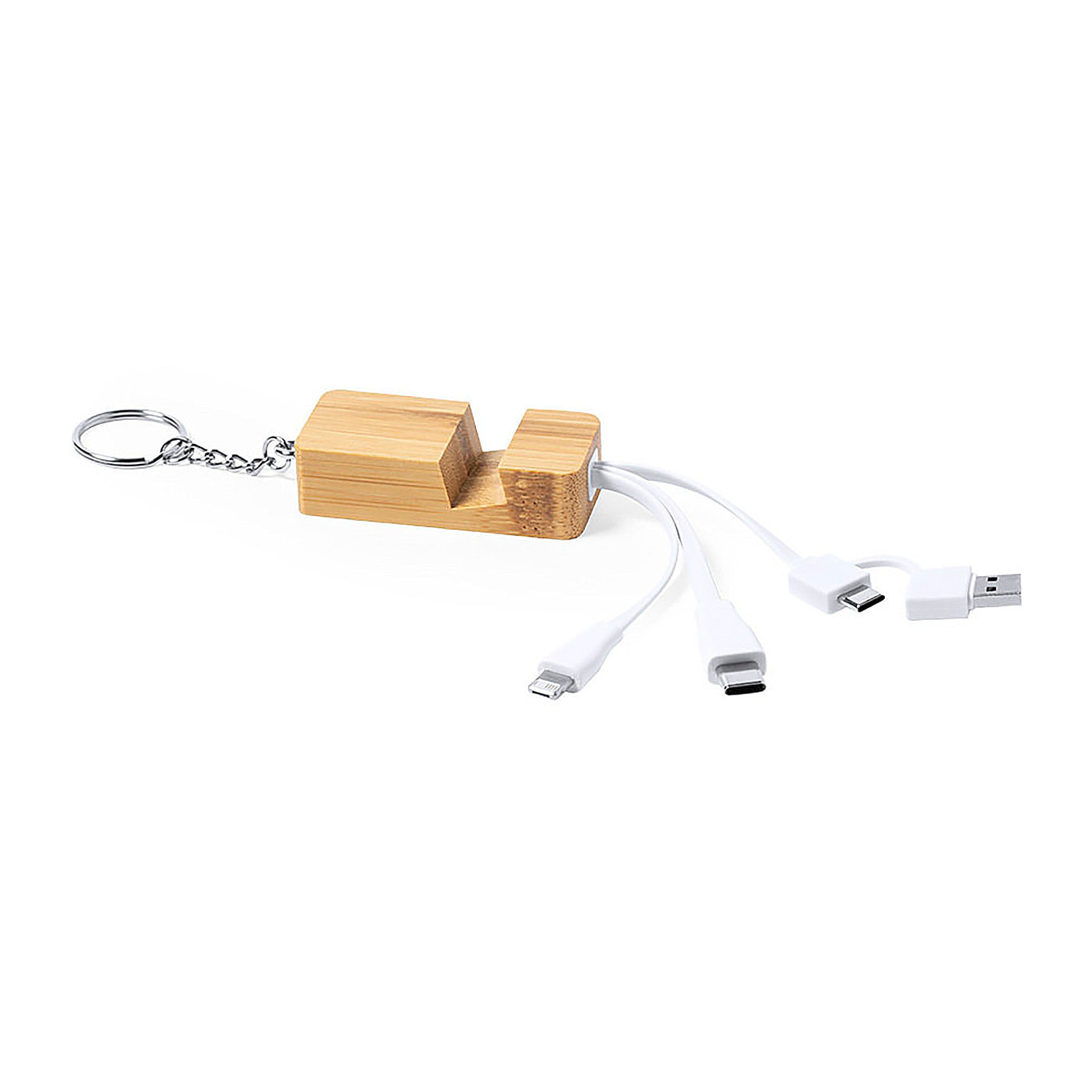 Cavo caricabatterie multifunzione in bambù naturale Micro USB, tipo C e Lightning 5 V CC 2,4 A