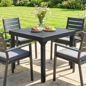 Mesa de Jardín Extensible, Mesa de Comedor Exterior Extensible 80/160x80 cm, de Aluminio, con Superficie de Lamas, Carga 70 kg, Mesita Rectangular para 4-6 Personas, para Patio, Terraza, Negro