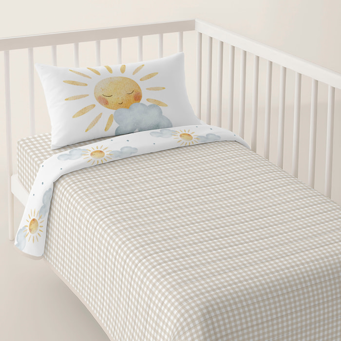 Cool Kids - Colcha Bouti Estampada - Reversible - Infantil - 100% Algodón - Cuna - Sun