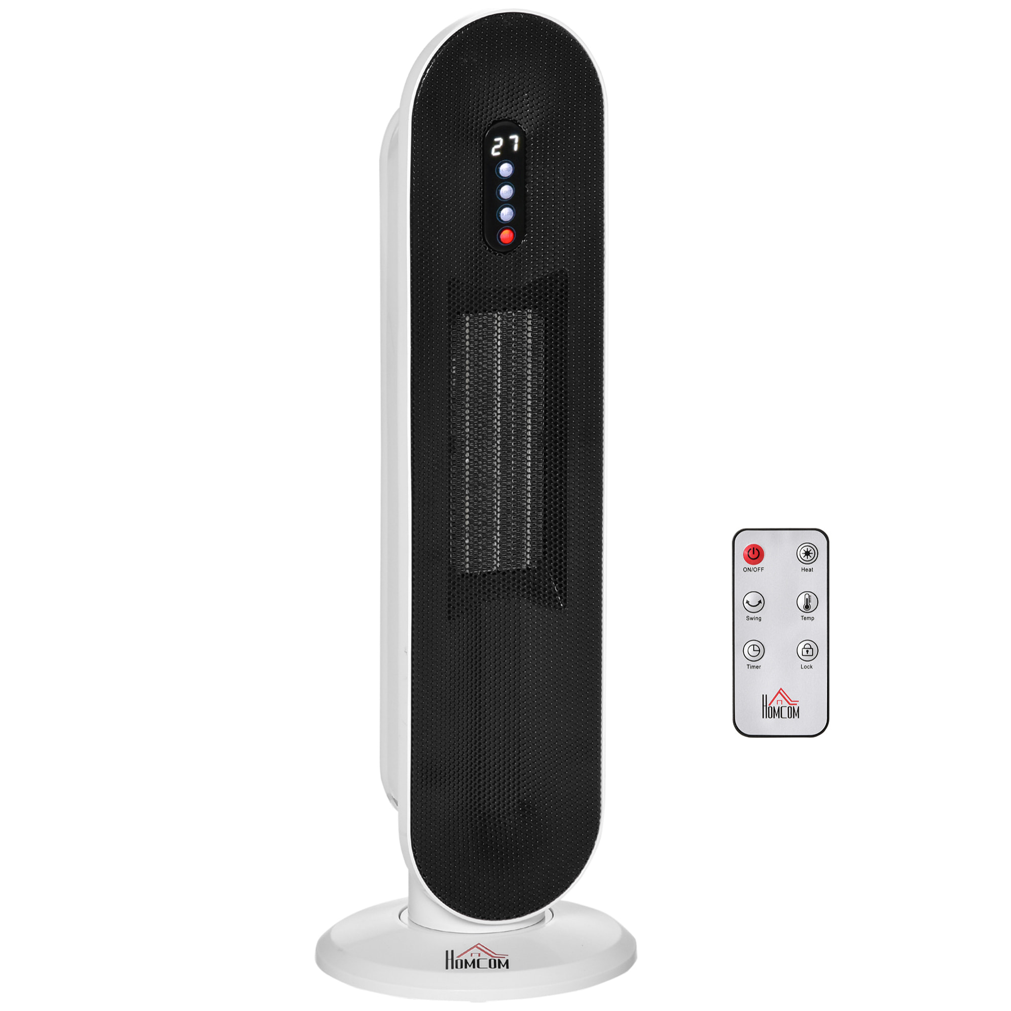 Chauffage soufflant oscillant 2000 W - radiateur céramique PTC - 2 niv. puissance - chauffage d'appoint avec télécommande blanc noir